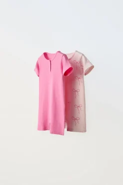 Niños ZARA 0 - 6 Meses·Ropa Interior / Pijamas|6 - 18 Meses·Ropa Interior / Pijamas<1-18 MESES/ PACK DOS PIJAMAS ENTEROS CORTOS LAZOS