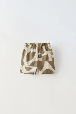 Niños ZARA 1½ - 6 Años·Pantalones / Leggings|6 - 18 Meses·Braguitas / Bermudas<BERMUDA ESTAMPADA CON LINO