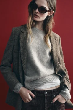 Outlet BLAZER CUADROS CON LANA ZW COLLECTION Mujer Blazers / Chalecos