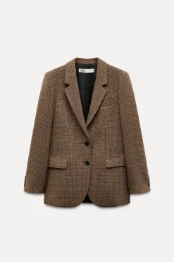 Outlet BLAZER CUADROS CON LANA ZW COLLECTION Mujer Blazers / Chalecos
