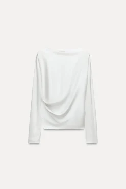 Best BLUSA SATINADA DRAPEADA ZW COLLECTION Mujer Camisas / Blusas
