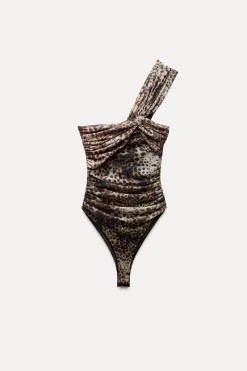 Best BODY DRAPEADO TUL ESTAMPADO ANIMAL Mujer Tops / Bodies