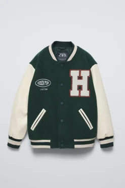 Niños ZARA 6 - 14 Años·Abrigos<BOMBER COMBINADA PIEL VARSITY