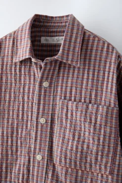 Niños ZARA 6 - 14 Años·Camisas / Sobrecamisas<CAMISA CUADRADITOS SEERSUCKER