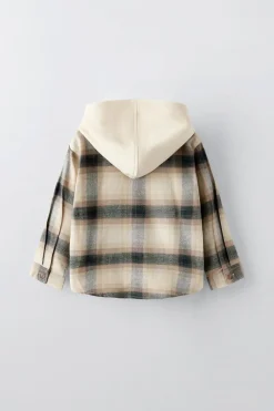 Niños ZARA 1½ - 6 Años·Camisas / Sobrecamisas<CAMISA CUADROS CAPUCHA