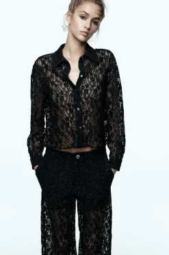 Discount CAMISA ENCAJE LENTEJUELAS Mujer Camisas / Blusas