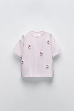 Niños ZARA 6 - 14 Años·Camisetas<CAMISETA APLIQUE FLORES