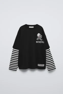 Niños ZARA 6 - 14 Años·Camisetas<CAMISETA DOBLE MANGA RAYAS BEETLEJUICE ™