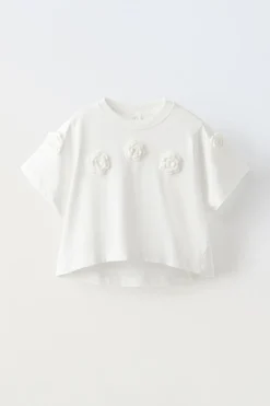 Niños ZARA 6 - 14 Años·Camisetas<CAMISETA FLORES CROCHET