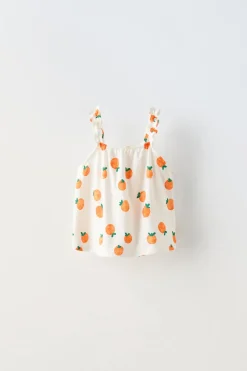 Niños ZARA 6 - 18 Meses·Conjuntos|6 - 18 Meses·Camisetas<CAMISETA MANDARINAS TEXTO BORDADO