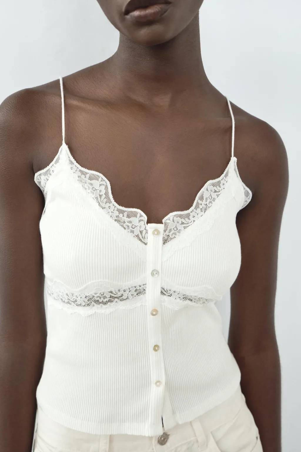 Sale CAMISETA RIB ENCAJE BOTONES Mujer Tops / Bodies