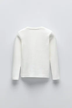 Niños ZARA 6 - 14 Años·Camisetas<CAMISETA RIB FLORES PERLAS