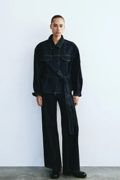 New CAZADORA DENIM TRF CINTURÓN Mujer Chaquetas / Cazadoras
