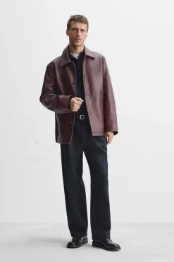 Clearance CAZADORA PIEL EFECTO VINTAGE Hombre Piel