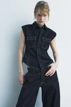 Clearance CHALECO DENIM PESPUNTES ZW COLLECTION Mujer Tops / Bodies|Camisas / Blusas