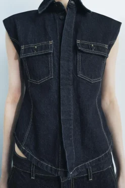 Clearance CHALECO DENIM PESPUNTES ZW COLLECTION Mujer Tops / Bodies|Camisas / Blusas