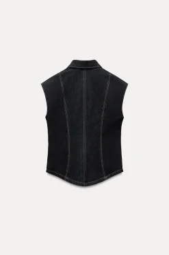 Clearance CHALECO DENIM PESPUNTES ZW COLLECTION Mujer Tops / Bodies|Camisas / Blusas