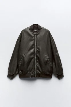 Hot CHAQUETA BOMBER OVERSIZE EFECTO PIEL DESGASTADA Mujer Chaquetas / Cazadoras