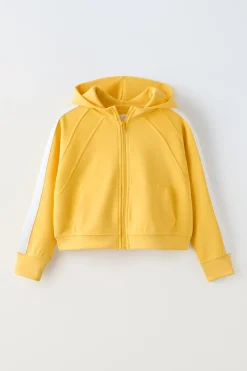 Niños ZARA 6 - 14 Años·Sudaderas|6 - 14 Años·Total Look<CHAQUETA CAPUCHA BANDAS CONTRASTE CROP FIT