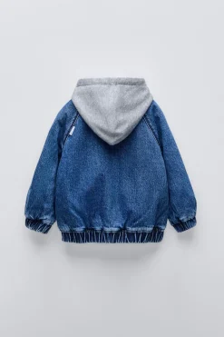 Niños ZARA 1½ - 6 Años·Jeans / Denim|1½ - 6 Años·Abrigos<CHAQUETA DENIM CAPUCHA COMBINADA