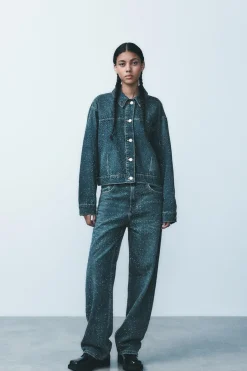 Online CHAQUETA DENIM TRF STRASS Mujer Chaquetas / Cazadoras