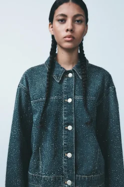 Online CHAQUETA DENIM TRF STRASS Mujer Chaquetas / Cazadoras