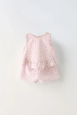 Niños ZARA 6 - 18 Meses·Conjuntos|6 - 18 Meses·Braguitas / Bermudas<CONJUNTO BLUSA Y BERMUDA FLORECITAS
