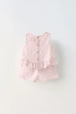 Niños ZARA 6 - 18 Meses·Conjuntos|6 - 18 Meses·Braguitas / Bermudas<CONJUNTO BLUSA Y BERMUDA FLORECITAS
