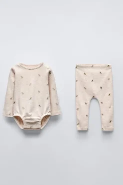 Niños ZARA 0 - 6 Meses·Bodies / Camisas|0 - 6 Meses·Leggings / Polainas<CONJUNTO BODY Y LEGGING OSITOS