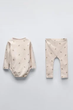 Niños ZARA 0 - 6 Meses·Bodies / Camisas|0 - 6 Meses·Leggings / Polainas<CONJUNTO BODY Y LEGGING OSITOS