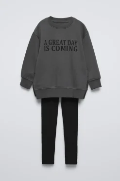 Niños ZARA 6 - 14 Años·Sudaderas|6 - 14 Años·Pantalones<CONJUNTO SUDADERA Y LEGGING RIB TEXTO