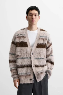 Sale CÁRDIGAN RAYAS TEXTURA DESAGUJADOS Hombre Jerséis / Chaquetas