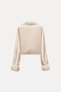 Sale CUERPO CROP SATINADO PLUMAS Mujer Tops / Bodies|Camisas / Blusas