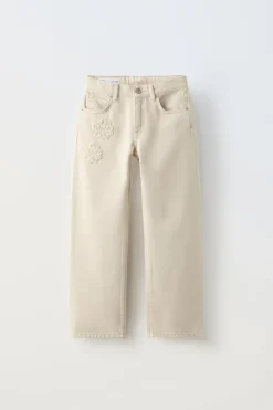 Niños ZARA 6 - 14 Años·Pantalones|6 - 14 Años·Jeans<JEANS STRAIGHT BORDADOS FLORES