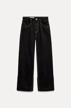 Best JEANS TRF PESPUNTES BAJO VUELTA TIRO ALTO Mujer Jeans
