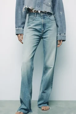 Best JEANS TRF WIDE LEG TIRO ALTO FULL LENGTH ROTOS Mujer Jeans