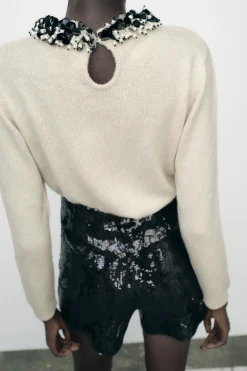 Sale JERSEY PUNTO ABALORIOS CUELLO Mujer Cárdigan / Jerséis|Punto