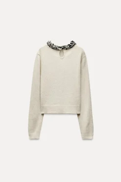 Sale JERSEY PUNTO ABALORIOS CUELLO Mujer Cárdigan / Jerséis|Punto