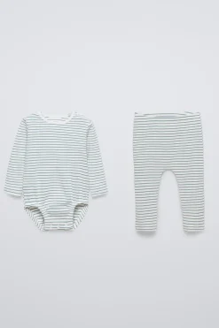 Niños ZARA 0 - 6 Meses·Bodies / Camisas|0 - 6 Meses·Leggings / Polainas<PACK BODY Y LEGGING RAYAS RIB