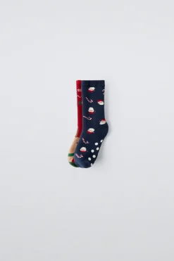 Niños ZARA 1½ - 6 Años·Ropa Interior / Calcetines|1½ - 6 Años·Ropa Interior / Calcetines<PACK DOS CALCETINES ANTIDESLIZANTES RENO Y PAPÁ NOEL