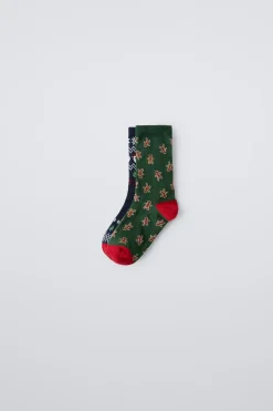 Niños ZARA 1½ - 6 Años·Ropa Interior / Calcetines|6 - 14 Años·Ropa Interior / Calcetines<PACK DOS CALCETINES ESTAMPADO GRECA Y MUÑECO GALLETA