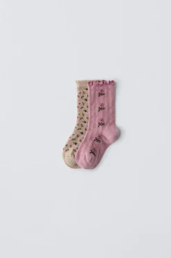 Niños ZARA 1½ - 6 Años·Ropa Interior / Calcetines|6 - 14 Años·Ropa Interior / Calcetines<PACK DOS CALCETINES FLORES RIZO
