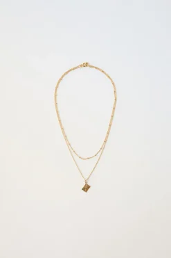 Niños ZARA 1½ - 6 Años·Accesorios|Accesorios / Zapatos / 0 - 14 Años<PACK DOS COLLARES BOLITAS Y CHARM SOBRE BAÑO ORO 24KT