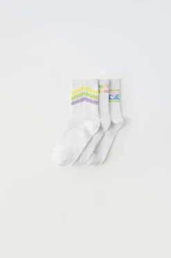 Niños ZARA 1½ - 6 Años·Ropa Interior / Calcetines|6 - 14 Años·Ropa Interior / Calcetines<PACK TRES CALCETINES LARGOS RAYAS Y TEXTO