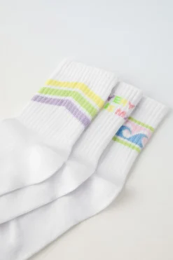 Niños ZARA 1½ - 6 Años·Ropa Interior / Calcetines|6 - 14 Años·Ropa Interior / Calcetines<PACK TRES CALCETINES LARGOS RAYAS Y TEXTO