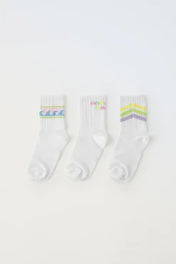 Niños ZARA 1½ - 6 Años·Ropa Interior / Calcetines|6 - 14 Años·Ropa Interior / Calcetines<PACK TRES CALCETINES LARGOS RAYAS Y TEXTO