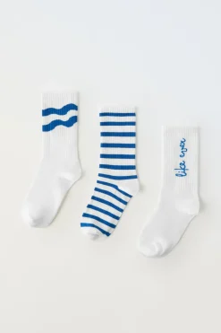 Niños ZARA 1½ - 6 Años·Ropa Interior / Calcetines|6 - 14 Años·Ropa Interior / Calcetines<PACK TRES CALCETINES LARGOS RAYAS Y TEXTO