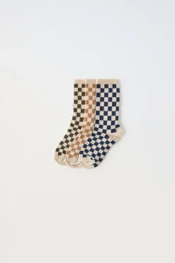 Niños ZARA 1½ - 6 Años·Ropa Interior / Calcetines|6 - 14 Años·Ropa Interior / Calcetines<PACK TRES CALCETINES LARGOS CUADRO DAMERO