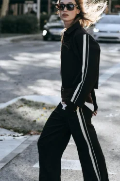 Fashion PANTALÓN ANCHO BANDA LATERAL Mujer Pantalones|Sudaderas / Joggers