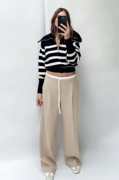 Best PANTALÓN ANCHO CINTURA DOBLE Mujer Pantalones